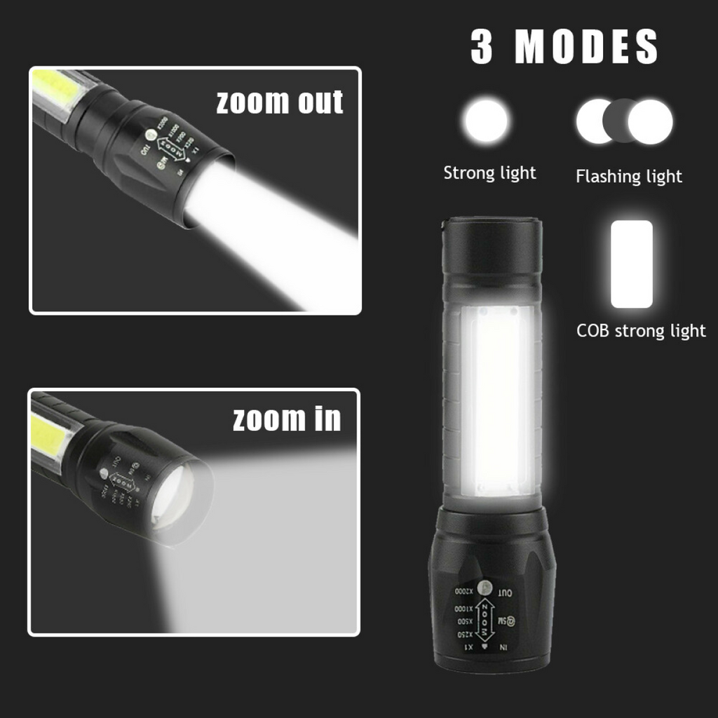 2-Pack Ultra-Bright LED Rechargeable Flashlight Set – Portable COB Work Light & Tactical Torch