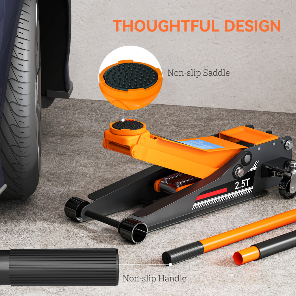 2.5 Ton Low-Profile Hydraulic Floor Jack – Rapid Dual Pump Lifting (7.5cm - 47cm)