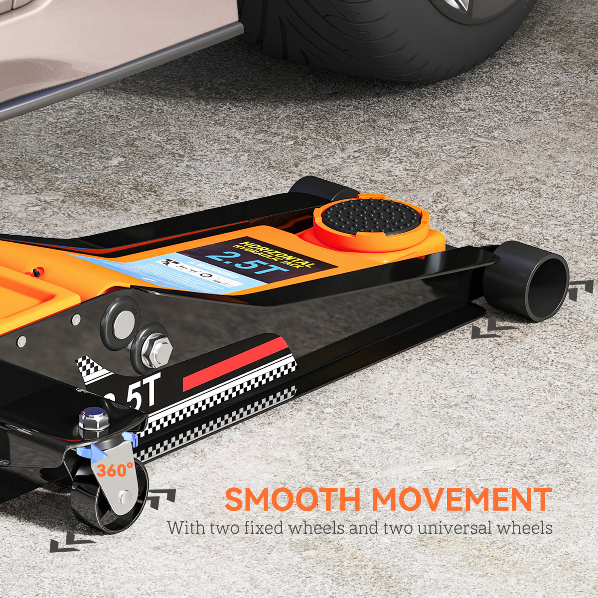 2.5 Ton Low-Profile Hydraulic Floor Jack – Rapid Dual Pump Lifting (7.5cm - 47cm)