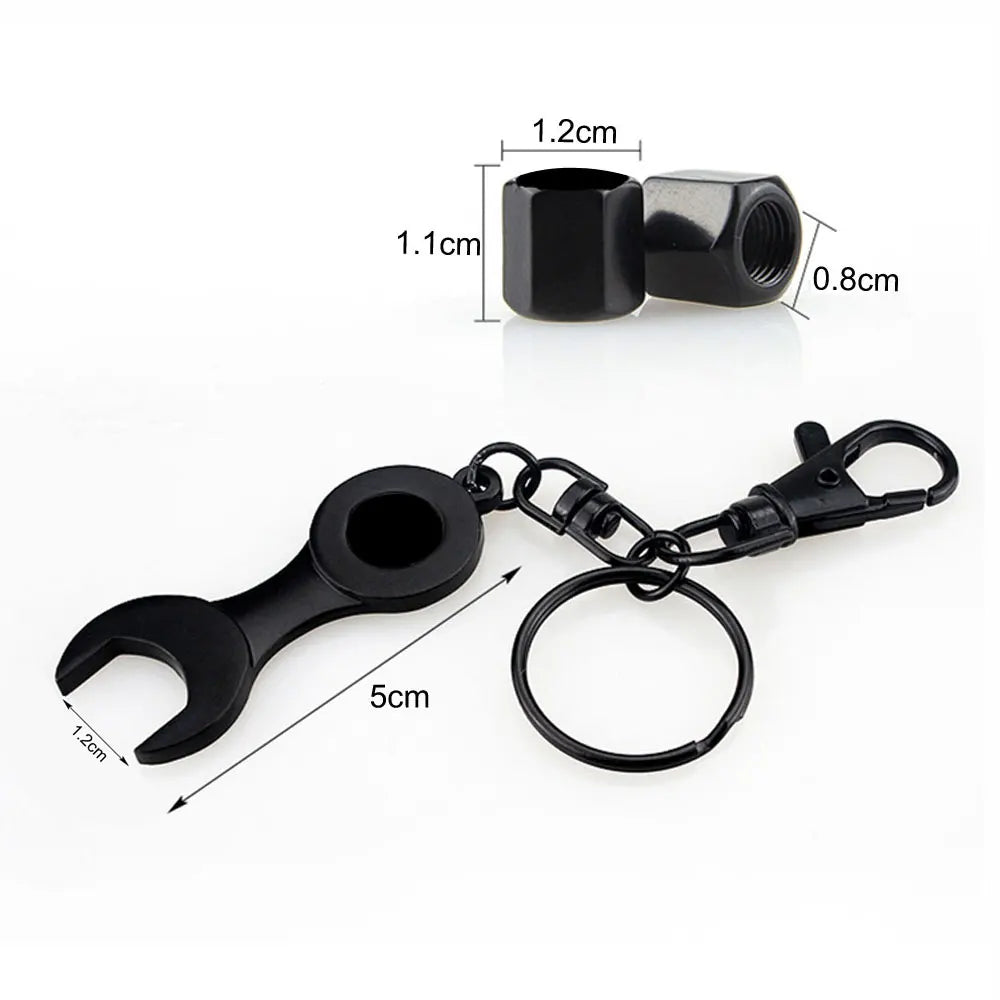 Anti-Theft Metal Tire Valve Caps with Integrated Wrench Keychain - Universal Fit