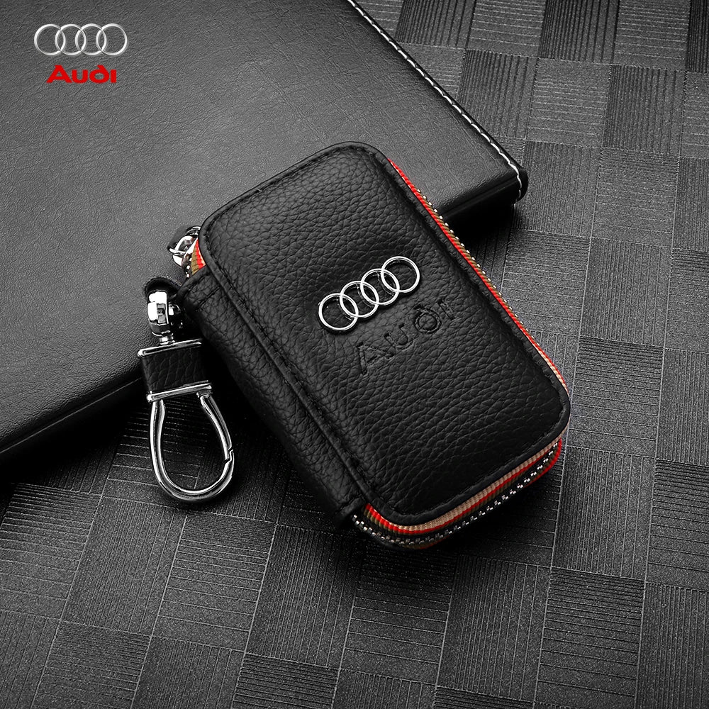 Premium Genuine Leather Car Key Fob Cover - Audi S-Line Edition. Alternative: Luxury Leather Key Protector for Audi A1, A3, A4, A5, A6, Q3, Q5, Q7