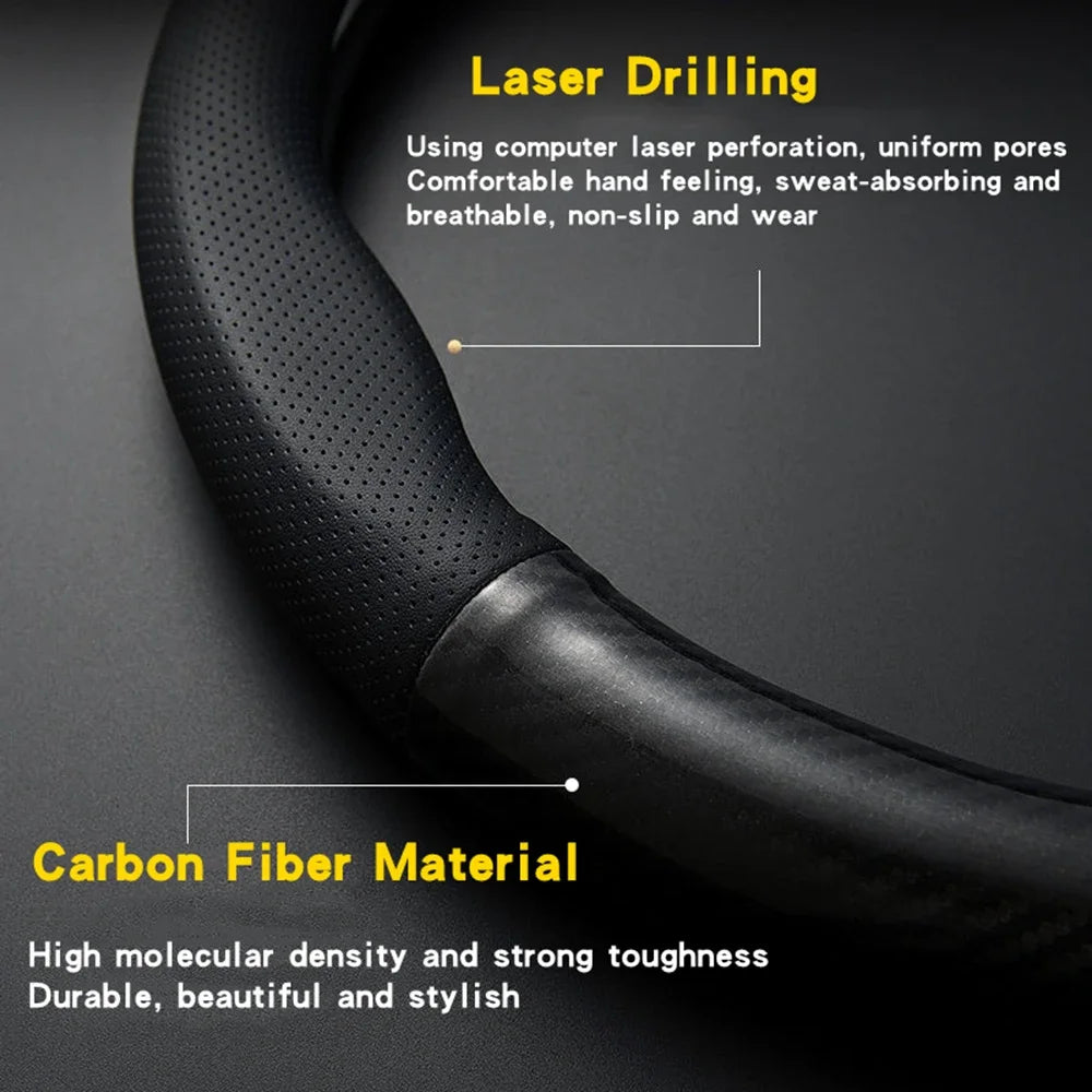 Universal 38cm Hand-Sewn Microfiber Leather Steering Wheel Cover | DIY Stitched Non-Slip & Breathable Protector for O/D-Type Wheels