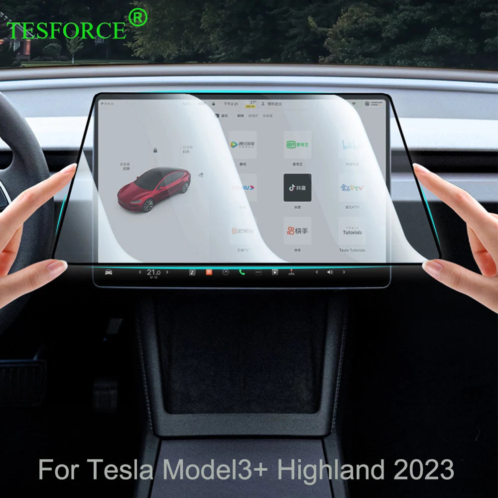 TESFORCE Tempered Glass Screen Protector for Tesla Model 3 Highland (2023-2026) & Model Y Juniper – Front Navigation & Rear Screen HD/Matte Film Kit
