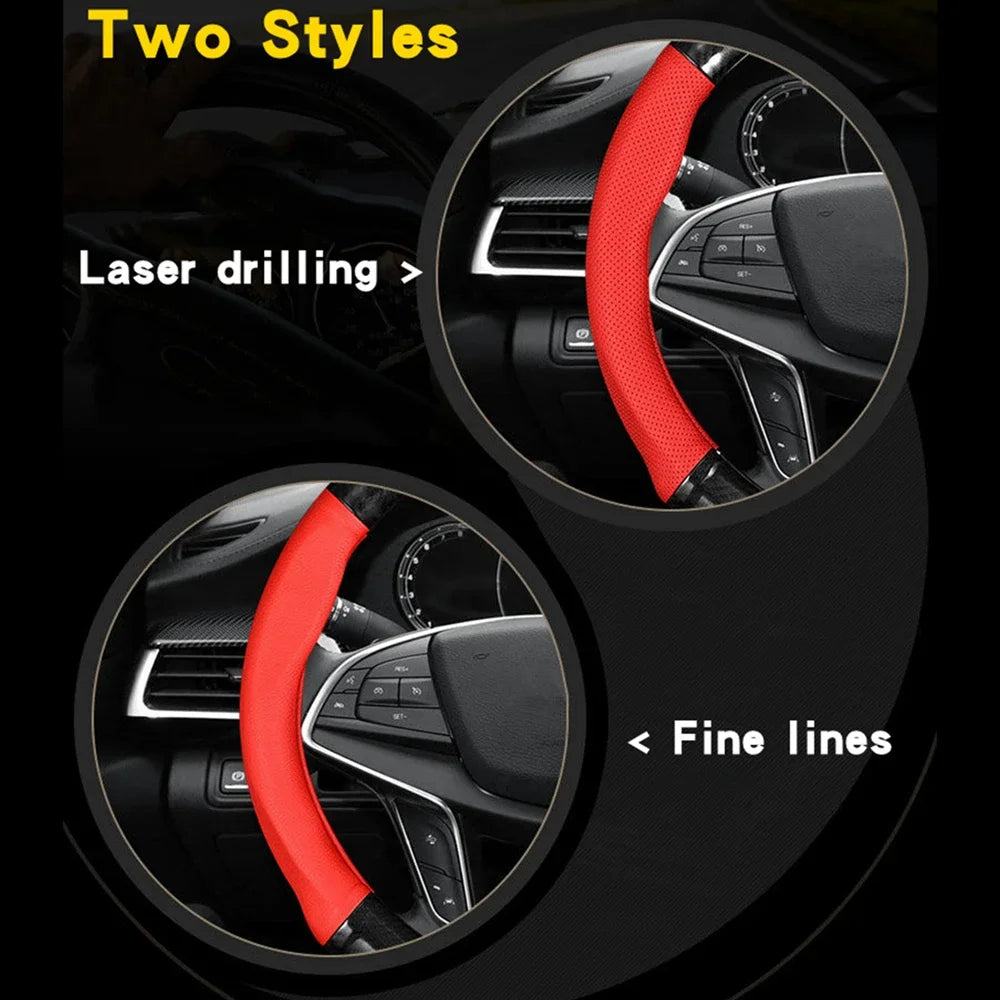 Universal 38cm Hand-Sewn Microfiber Leather Steering Wheel Cover | DIY Stitched Non-Slip & Breathable Protector for O/D-Type Wheels