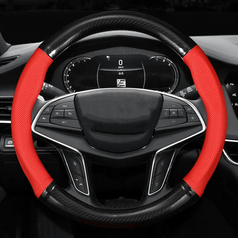 Universal 38cm Hand-Sewn Microfiber Leather Steering Wheel Cover | DIY Stitched Non-Slip & Breathable Protector for O/D-Type Wheels