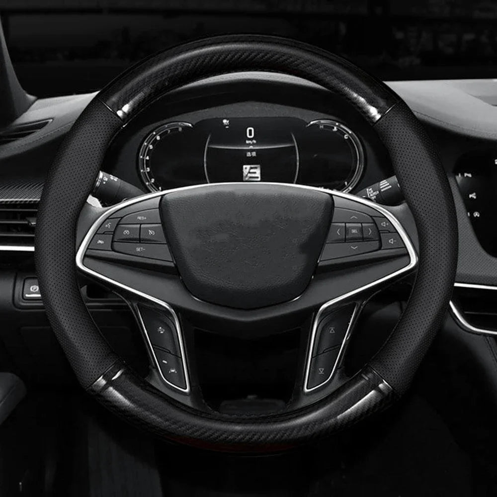 Universal 38cm Hand-Sewn Microfiber Leather Steering Wheel Cover | DIY Stitched Non-Slip & Breathable Protector for O/D-Type Wheels