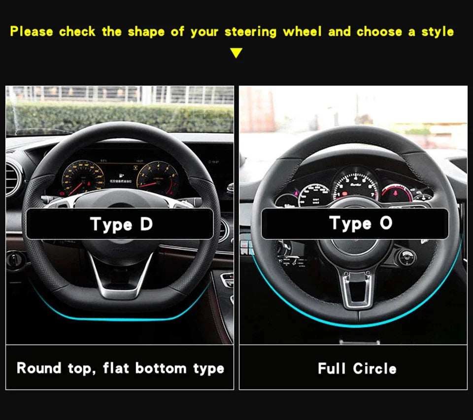 Universal 38cm Hand-Sewn Microfiber Leather Steering Wheel Cover | DIY Stitched Non-Slip & Breathable Protector for O/D-Type Wheels