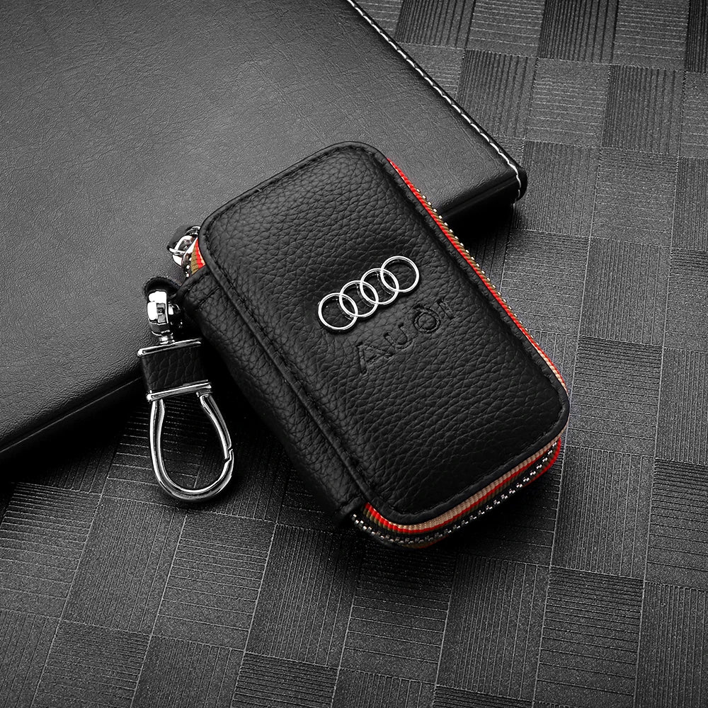 Premium Genuine Leather Car Key Fob Cover - Audi S-Line Edition. Alternative: Luxury Leather Key Protector for Audi A1, A3, A4, A5, A6, Q3, Q5, Q7