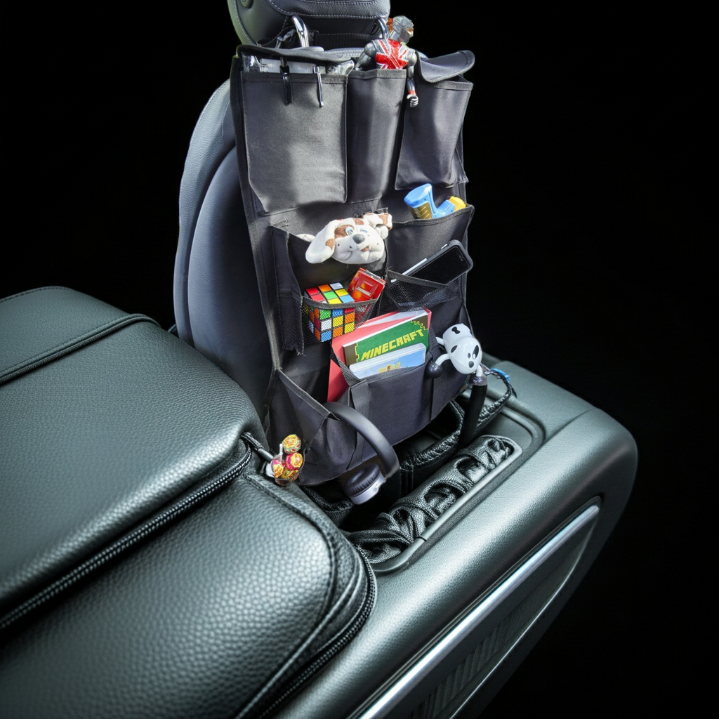 1 & 2 Deluxe Multi Pocket Hanging Car Back Seat Pouch Storage Organiser - Black
