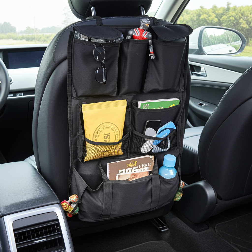 1 & 2 Deluxe Multi Pocket Hanging Car Back Seat Pouch Storage Organiser - Black