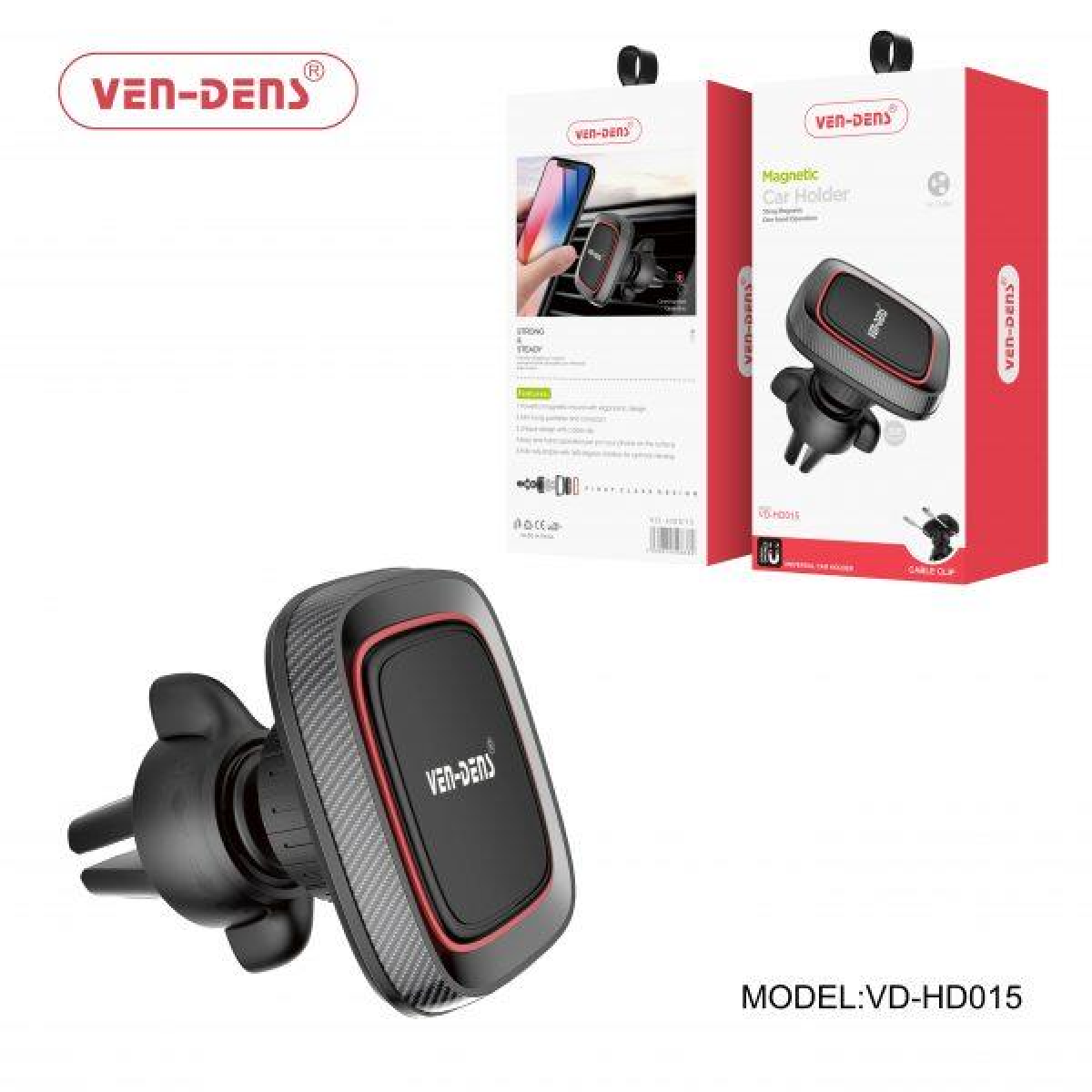 Magnetic Car Phone Mount with Integrated Cable Clip – 360° Rotating Dashboard Holder
